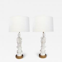 Pair of Chinese Porcelain Blanc de Chine Figural Lamps of the Goddess GuanYin - 3115469