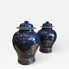 Pair of Chinese Powder Blue Gilt Decorated Jars 18th Century - 634614