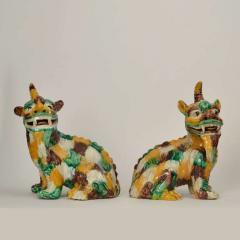Pair of Chinese Qilin 20th Century in Sancai Glazed Ceramic - 3269596
