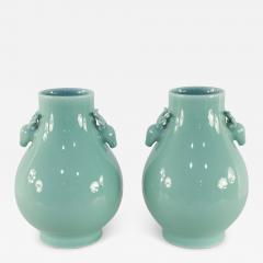 Pair of Chinese Qing Dynasty Style Celadon Pear Shape Porcelain Vases - 4250350