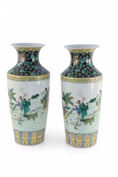 Pair of Chinese Qing Dynasty Style Garden Scene Porcelain Sleeve Vases - 4198323