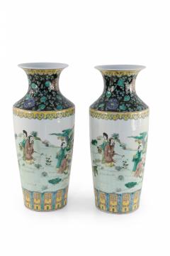 Pair of Chinese Qing Dynasty Style Garden Scene Porcelain Sleeve Vases - 4198324