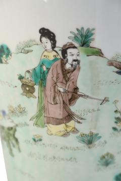 Pair of Chinese Qing Dynasty Style Garden Scene Porcelain Sleeve Vases - 4198325