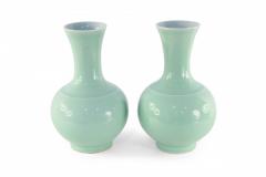 Pair of Chinese Qing Dynasty Style Mint Green Glazed Globular Porcelain Vases - 4408306