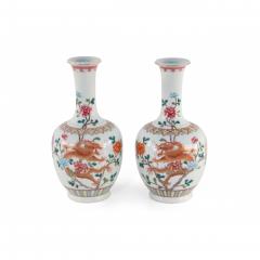 Pair of Chinese Qing Dynasty Style Orange Dragon and Floral Motif Porcelain Vase - 4642164
