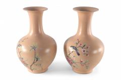 Pair of Chinese Qing Dynasty Style Peach and Floral Porcelain Vases - 4198351