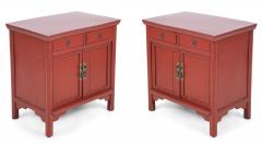 Pair of Chinese Red Painted Wooden Commodes Side Tables - 2797721