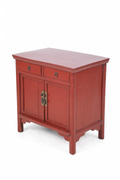Pair of Chinese Red Painted Wooden Commodes Side Tables - 2797722