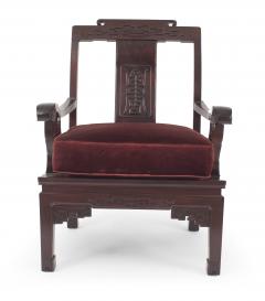 Pair of Chinese Rosewood Cushioned Armchairs - 4657714
