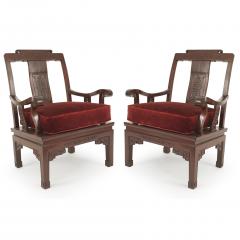 Pair of Chinese Rosewood Cushioned Armchairs - 4708810