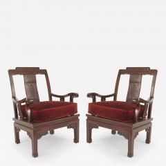 Pair of Chinese Rosewood Cushioned Armchairs - 4708894