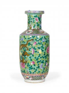 Pair of Chinese Rouleau Shaped Branch and Green Foliage Design Porcelain Vases - 4199630