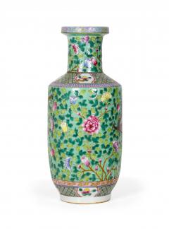 Pair of Chinese Rouleau Shaped Branch and Green Foliage Design Porcelain Vases - 4199631