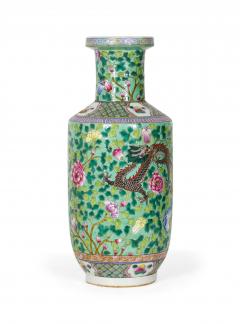 Pair of Chinese Rouleau Shaped Branch and Green Foliage Design Porcelain Vases - 4199632