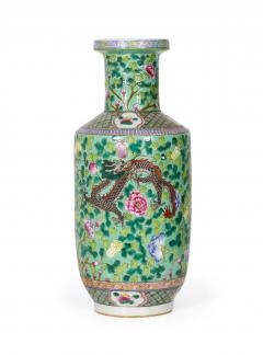 Pair of Chinese Rouleau Shaped Branch and Green Foliage Design Porcelain Vases - 4199633