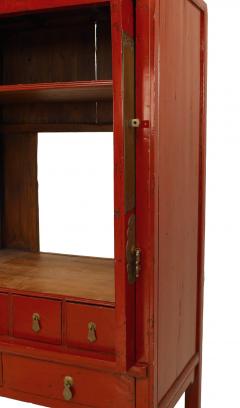 Pair of Chinese Style Brass and Red Lacquered Armoire Cabinets - 2798739