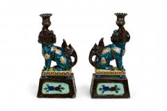 Pair of Chinese Style Decorative Porcelain Foo Dog Candlesticks - 4655274