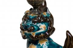 Pair of Chinese Style Decorative Porcelain Foo Dog Candlesticks - 4655281