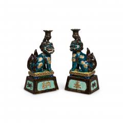 Pair of Chinese Style Decorative Porcelain Foo Dog Candlesticks - 4662141