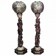 Pair of Chinese Style Filigree Gilt Wood Dragon Floor Lamps - 4171216