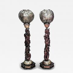 Pair of Chinese Style Filigree Gilt Wood Dragon Floor Lamps - 4196125