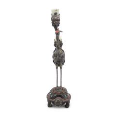 Pair of Chinese Style Silver Heron and Turtle Candelabras - 4200429