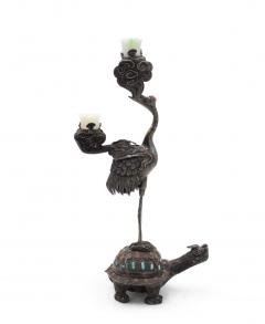 Pair of Chinese Style Silver Heron and Turtle Candelabras - 4200430