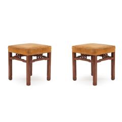 Pair of Chinese Teak and Velvet Benches - 4717925
