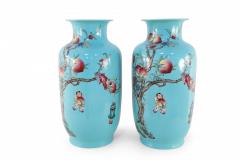 Pair of Chinese Teal Nine Peach Porcelain Vases - 4199434