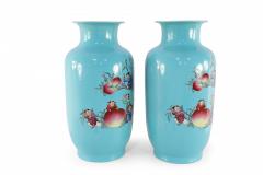 Pair of Chinese Teal Nine Peach Porcelain Vases - 4199437