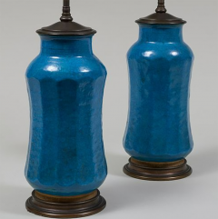 Pair of Chinese Turquoise Glazed Porcelain Vases Mounted as Lamps - 3865170