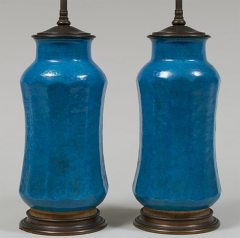 Pair of Chinese Turquoise Glazed Porcelain Vases Mounted as Lamps - 3865171