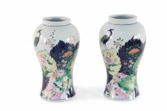 Pair of Chinese White Peacock and Floral Design Urn Shaped Porcelain Vases - 4408449