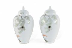 Pair of Chinese White Porcelain Famille Rose Lidded Jars - 4408437