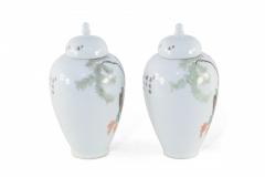 Pair of Chinese White Porcelain Famille Rose Lidded Jars - 4408440