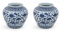 Pair of Chinese White and Blue Floral Porcelain Pots - 4529351