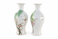 Pair of Chinese White and Cherry Blossom Branch Porcelain Urns - 4408419