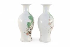 Pair of Chinese White and Cherry Blossom Branch Porcelain Urns - 4408423
