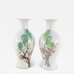 Pair of Chinese White and Cherry Blossom Branch Porcelain Urns - 4412629