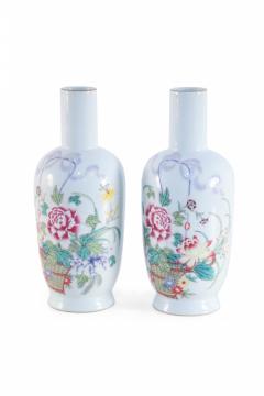 Pair of Chinese White and Floral Patterned Porcelain Mallet Vases - 4199885