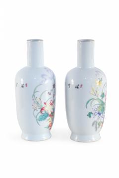 Pair of Chinese White and Floral Patterned Porcelain Mallet Vases - 4199888