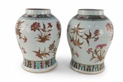Pair of Chinese White and Maroon Floral Motif Porcelain Vases - 4408432