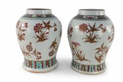 Pair of Chinese White and Maroon Floral Motif Porcelain Vases - 4408433