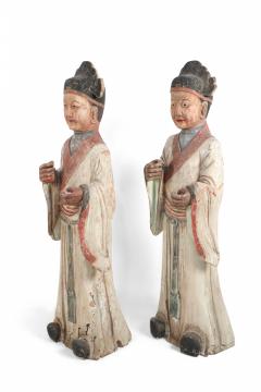 Pair of Chinese Wooden Civil Officer Statues - 4520093
