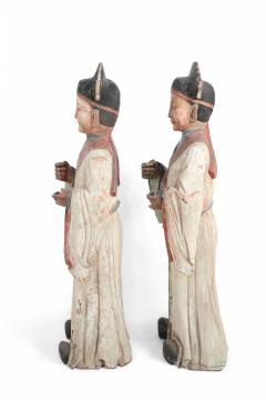 Pair of Chinese Wooden Civil Officer Statues - 4520095