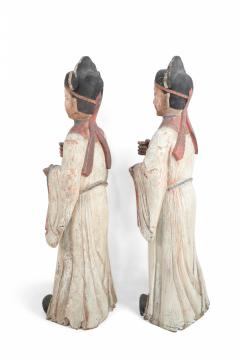 Pair of Chinese Wooden Civil Officer Statues - 4520113