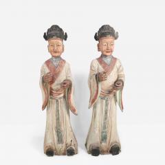 Pair of Chinese Wooden Civil Officer Statues - 4522910
