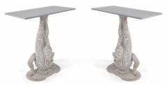Pair of Chinese Wooden White Painted Contortionist Console Tables - 2798060