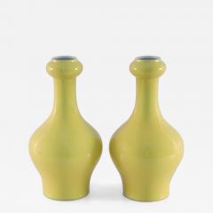 Pair of Chinese Yellow Garlic Mouthed Porcelain Vases - 4263132