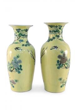 Pair of Chinese Yellow and Natural Scene Vases - 4201522